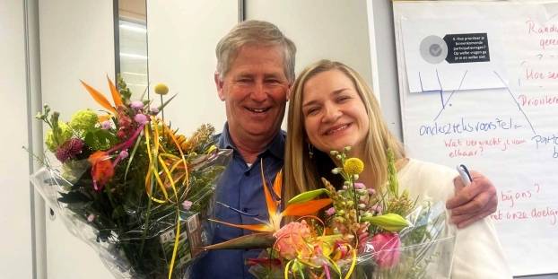 Maarten en Wendy tijdens hun afscheidsbijeenkomst